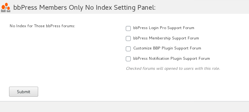 bbPress Members Only No Index Setting Panel