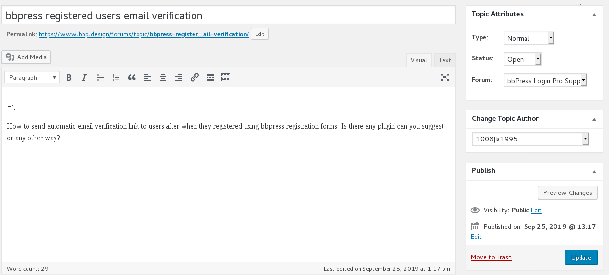 change bbpress topic author
