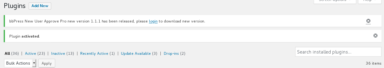 bbPress New User Approve Pro new version update notify bar