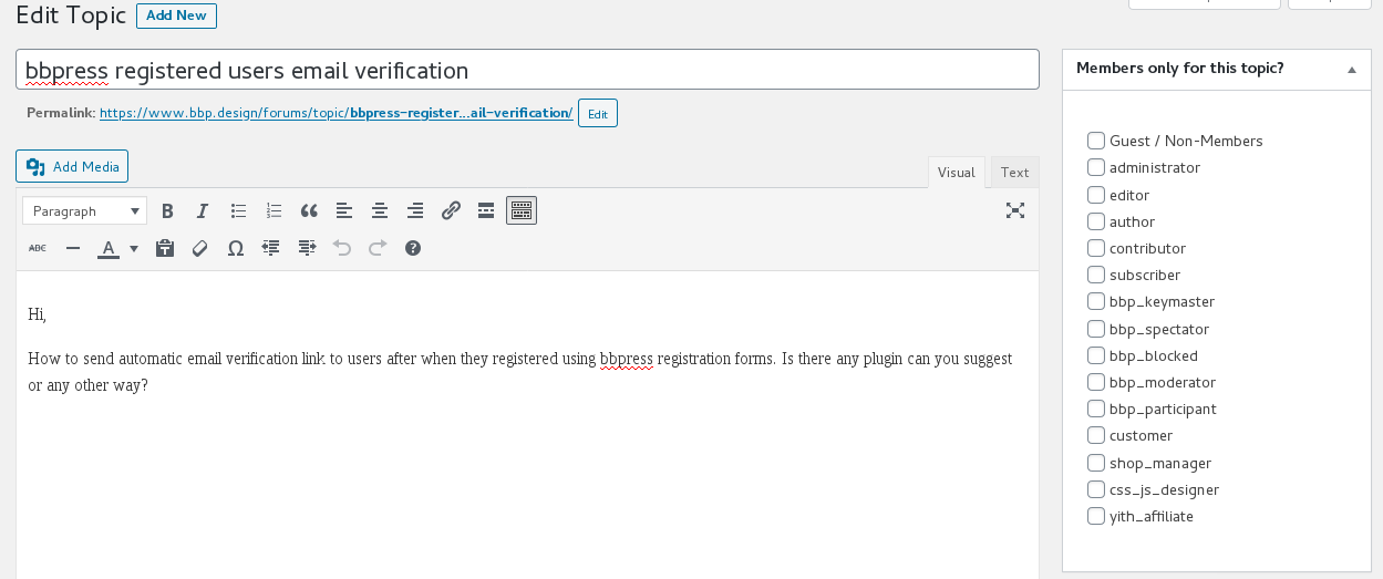 bbPress Plugin Edit Topic Panel