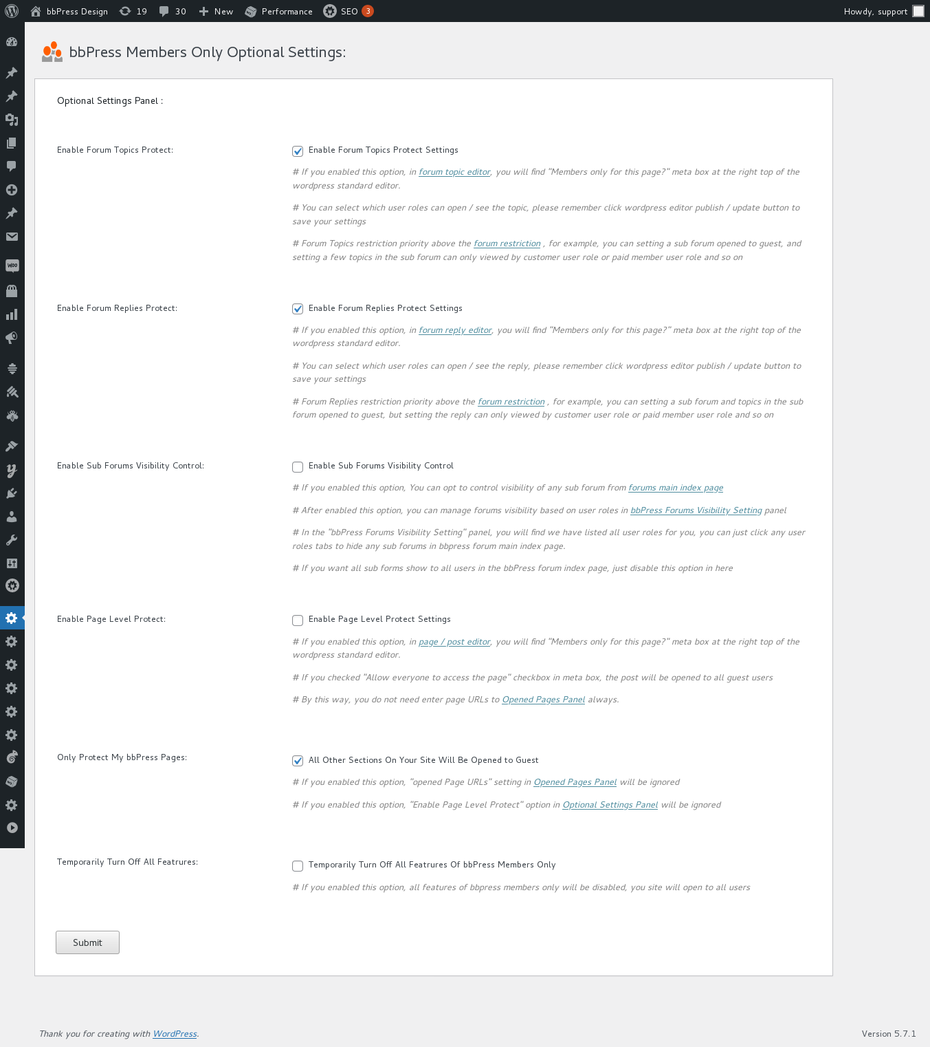 bbPress Members Only Optional Settings panel