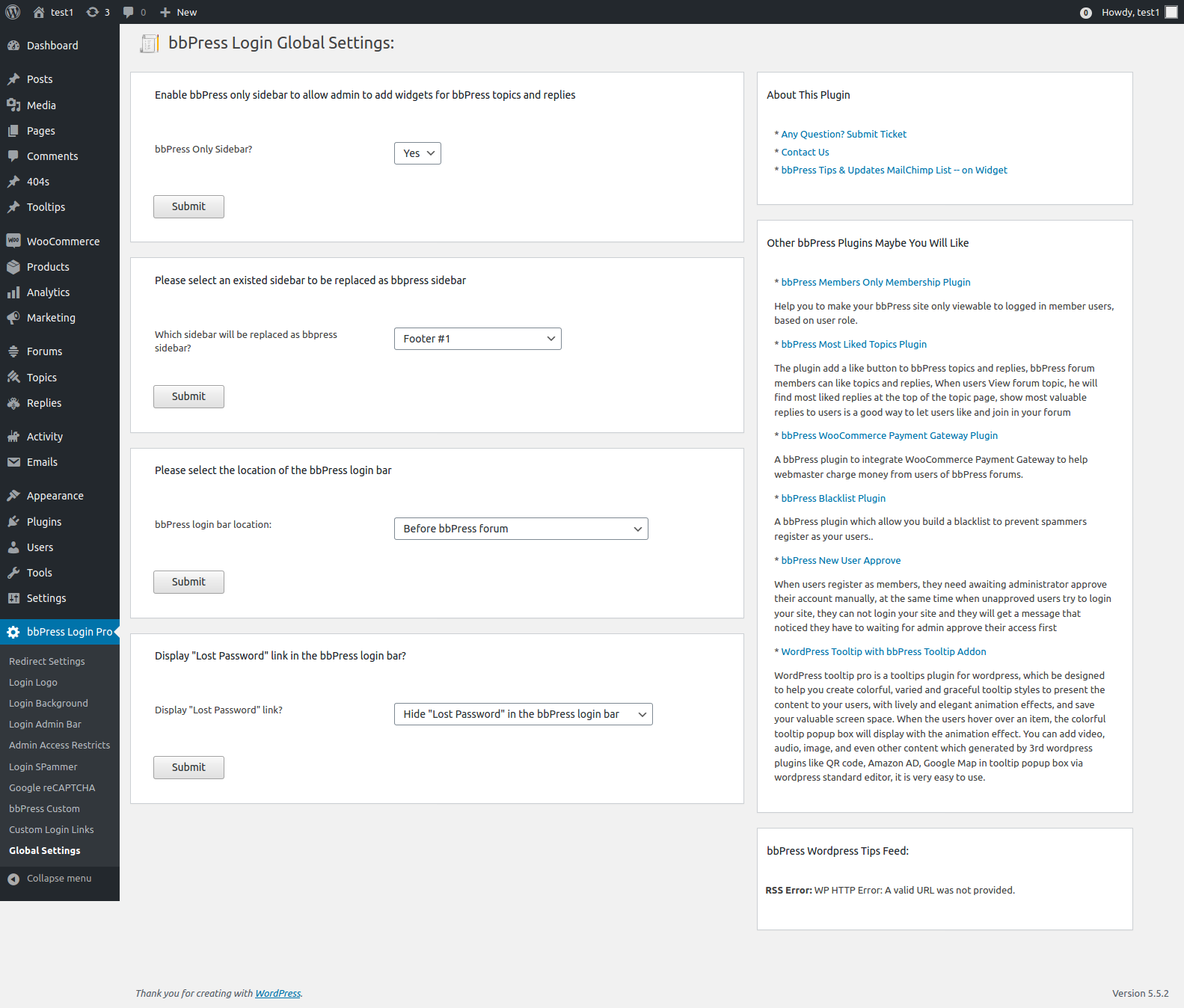 bbPress Login Global Settings to disable lost password link